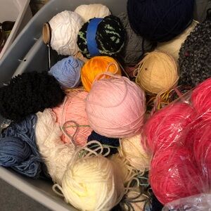 Mystery box of mostly acrylic yarn bundle